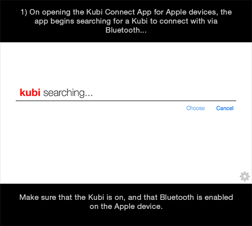 Kubi Connect App for iPad / iPhone screen 1: Searching for Kubi Bluetooth connection 