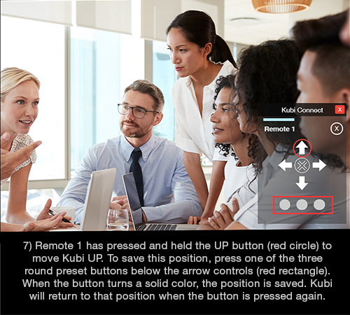 Kubi Connect Widget for Windows screen 7: Example press and hold up arrow moves Kubi up 